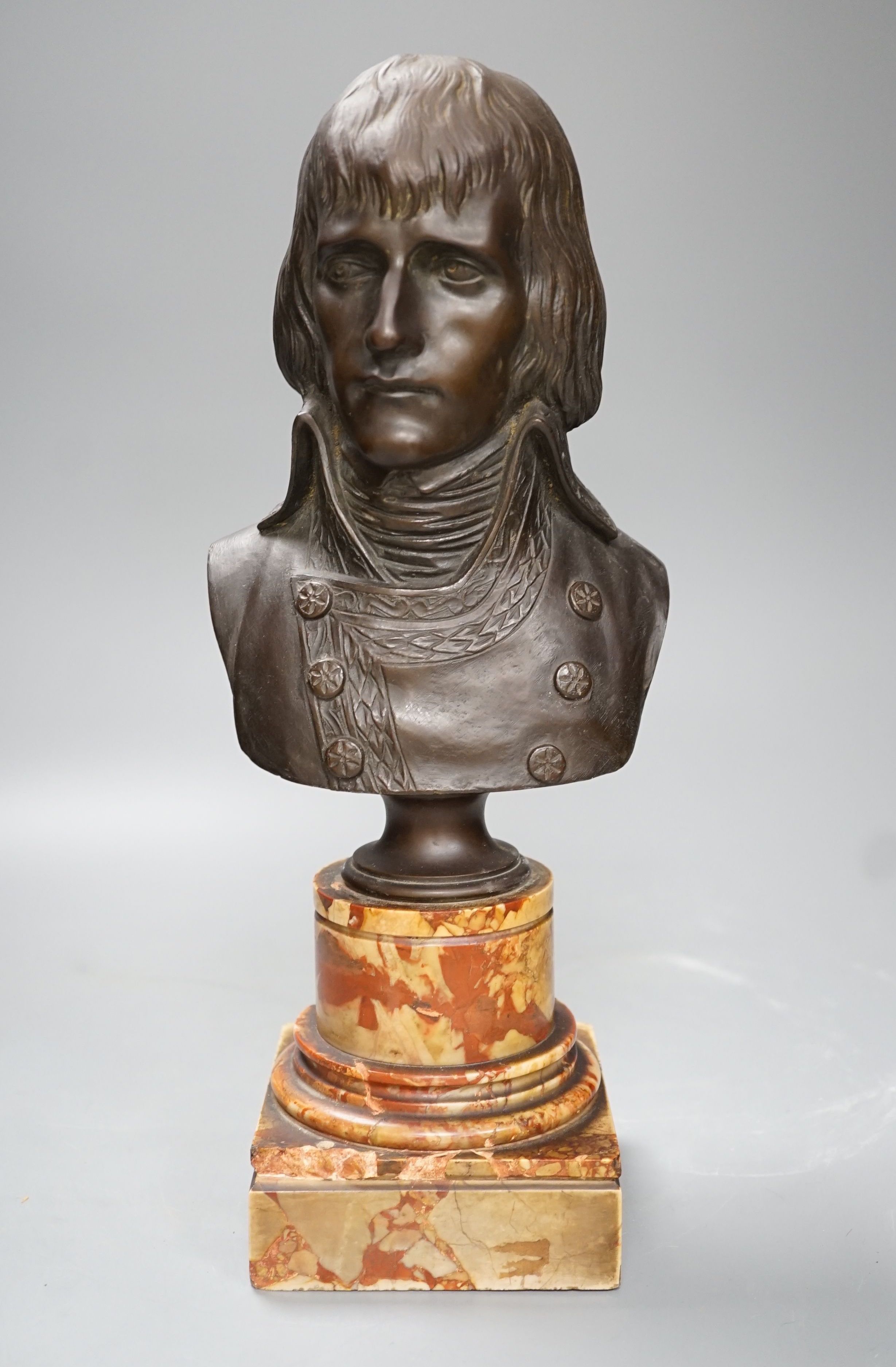 After Canova, a 19th century bust of Napoleon on a marble plinth - 35cm high